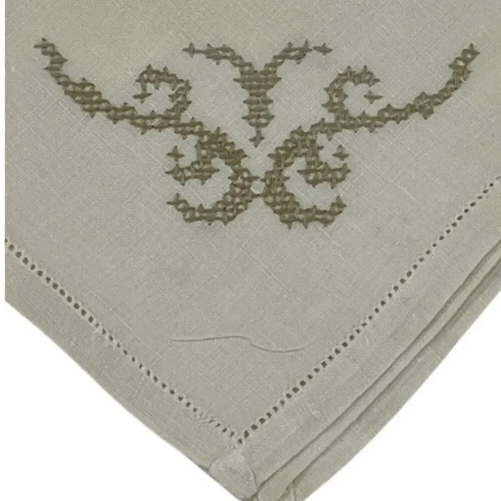 Vintage handmade linen dining napkins (12) with cross stitch